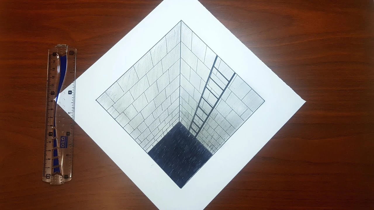 آموزش نقاشی سه بعدی حفره و نردبان
